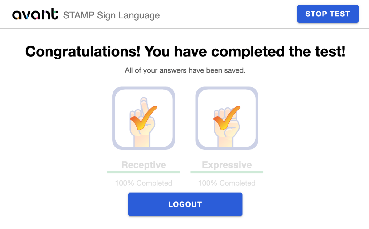 screenshot of completed test.