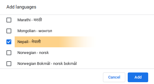 Nepali Chrome language.