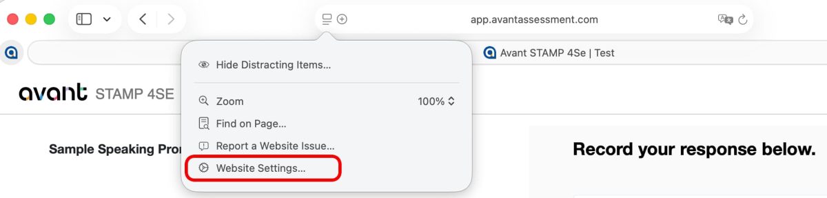 Safari website settings icon.