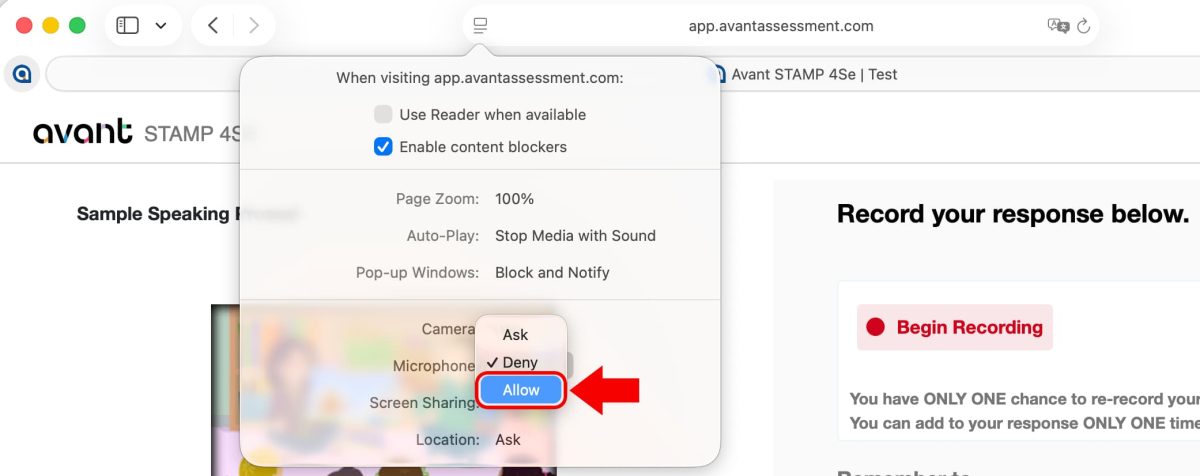 choose allow microphone in Safari.